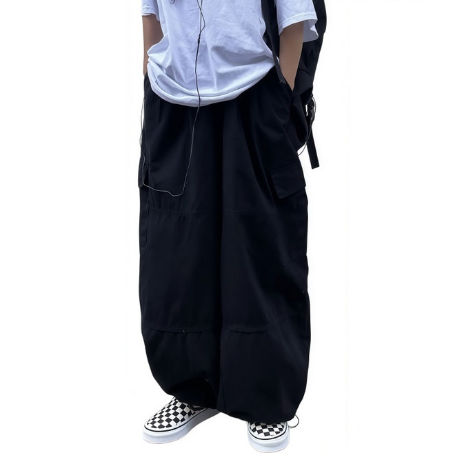 Makone 남성 카고바지 하이웨이스트 와이드팬츠 빈티지 캐주얼 데일리 조거 팬츠