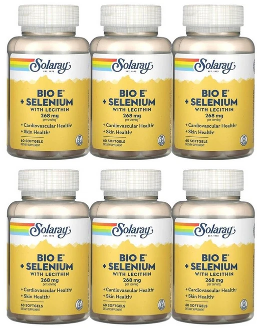 Solaray Bio E + Selenium with Lecithin 솔라레이 바이오 E + 레시틴 함유 셀레늄 소프트젤 60정, 6개 - 쿠팡
