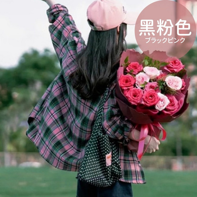 寬鬆復古韓系格子襯衫，百搭格紋長袖襯衫，薄外套/長版外套/防曬罩衫