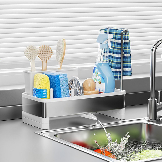 Danni 주방 싱크대 물빠짐 수세미 거치대 행주 걸이, 화이트, 1개