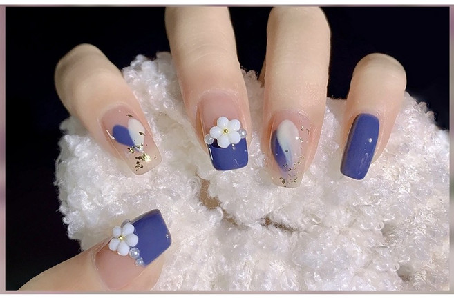 애미림 붙이는 손톱 젤네일스트립 스티커 방수 편한, 1개, A-2  PURPLE NAVY 1세트