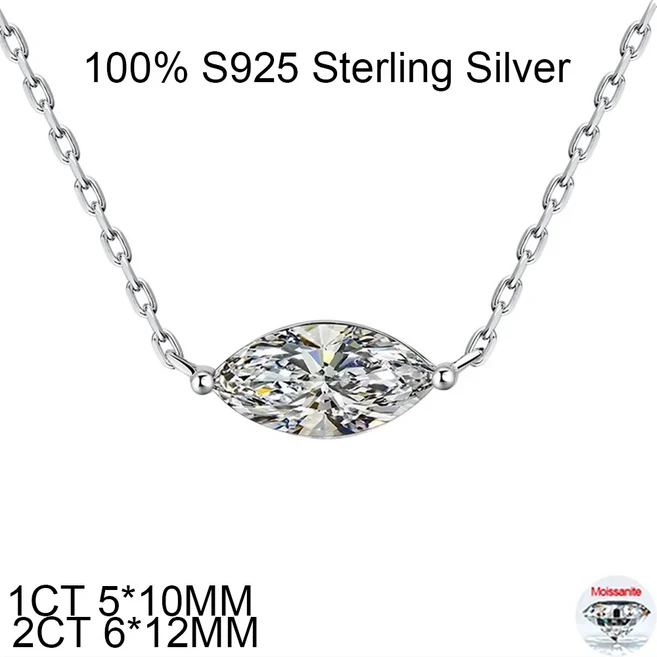 COSYA 1-3캐럿 마퀴즈 컷 모이사나이트 펜던트 목걸이 S925 실버 18K 골드 D 컬러 랩 다이아몬드 주얼리, 01 Silver, 03 1CT 5x10mm, 01 Zircon