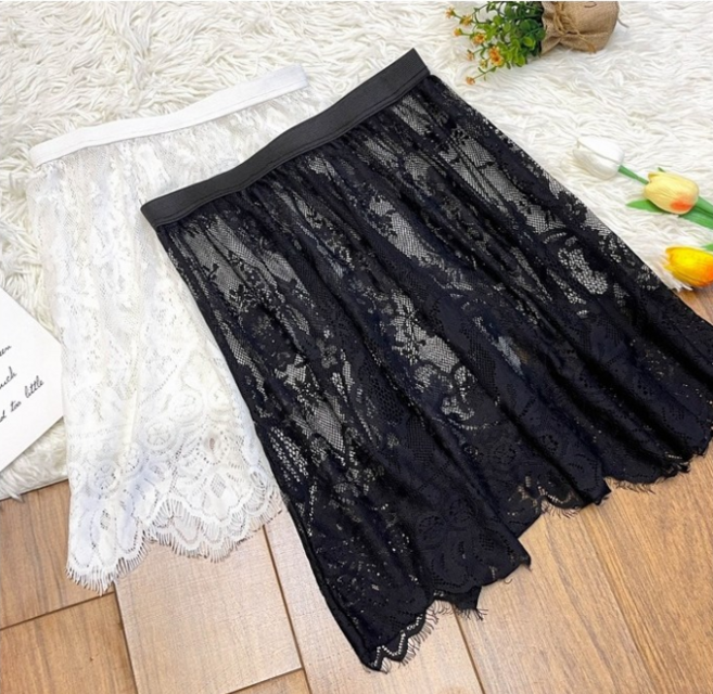 레이스 A라인 레이어드 미디 스커트 밴딩 치마 망사 여름