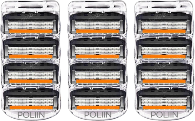 POLIIN 5중날 신형 면도날 (Black+Orange) 질레트 퓨전 프로글라이드 호환, 3개, 4개입