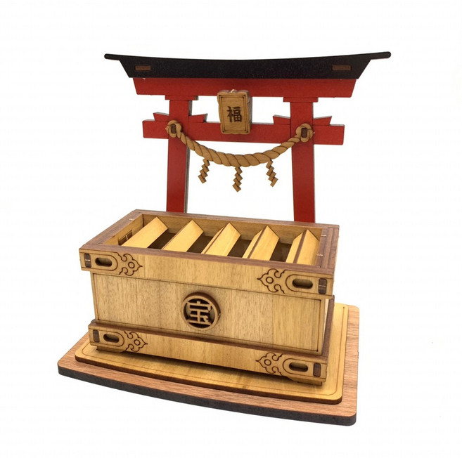 手作DIY 木製存錢筒 日式木質交換禮物 迷你版神社撲滿, 賽錢箱＜自行組裝＞