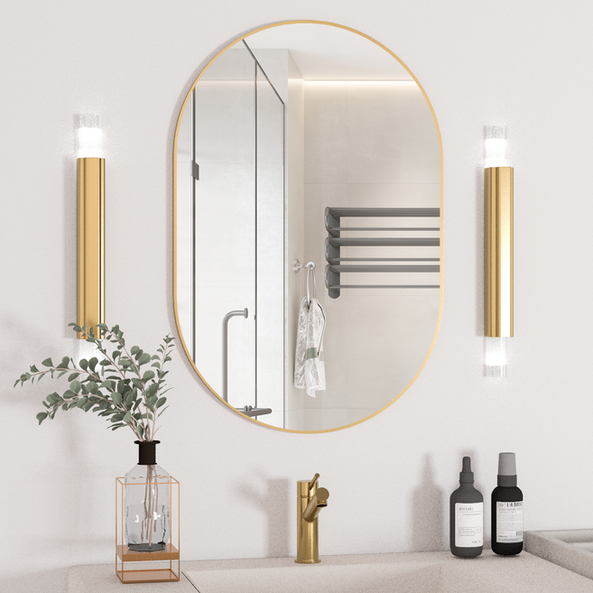 Brendayia 타원형 거울 500x750mm 벽걸이 거울 욕실 거울 현관 침실 거실, 황금