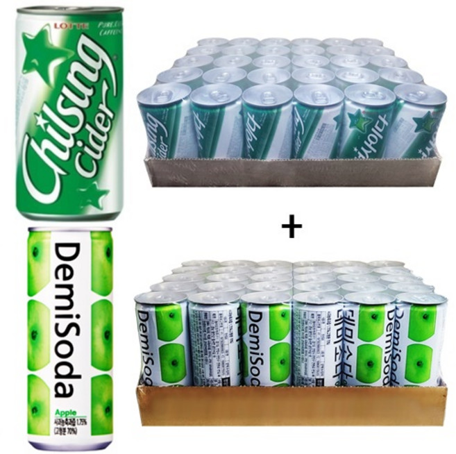 칠성사이다 190ml(30캔) + 데미소다 애플 250ml(30캔) 60캔, 60개, 190ml