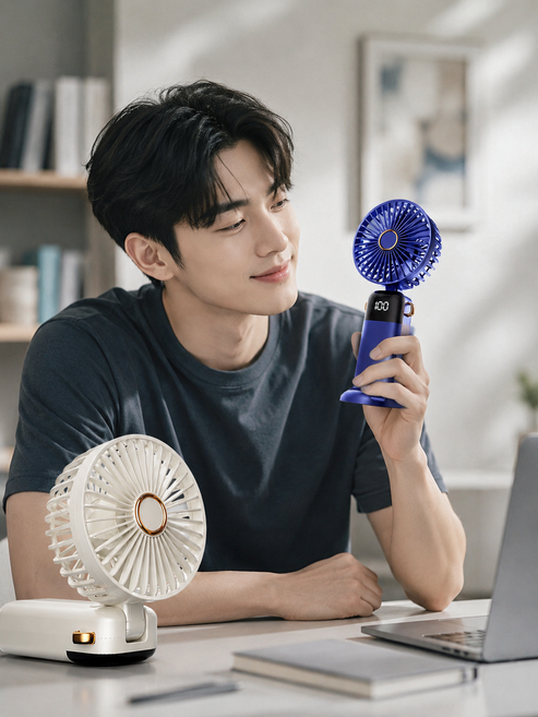 휴대용 선풍기 LED 초강력 저소음 무선 급속냉감 탁상용 접이식 손풍기, 블루(네이비), 휴대용 강력 선풍기
