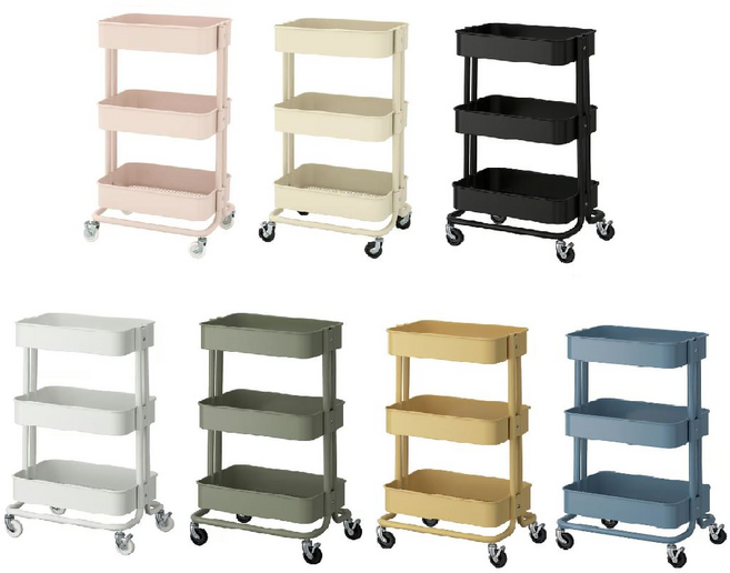 이케아 로스코그 트롤리 기저귀 수납 주방 카트 로스코그 대형 소형, 3단, 핑크