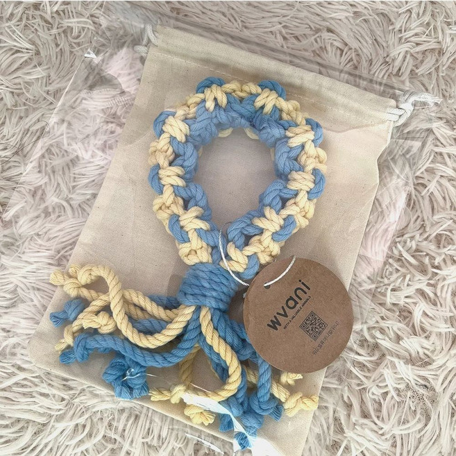 위니 강아지 터그 장난감 핸드메이드, 1개, 블루&옐로우