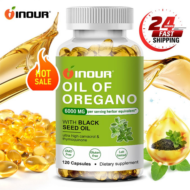 [INOUR] 오레가노 오일 6000mg 60/120캡슐 블랙시드오일(흑종자유) 복합체 고함량 카르바크롤 165mg 함유, 3개, 60정