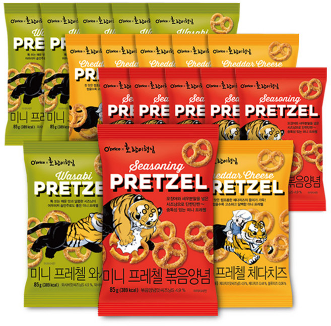 호랑이형님 프레첼 볶음양념 85g*6개+체다치즈 85g*6개+와사비맛 85g*6개, 1세트, 85g