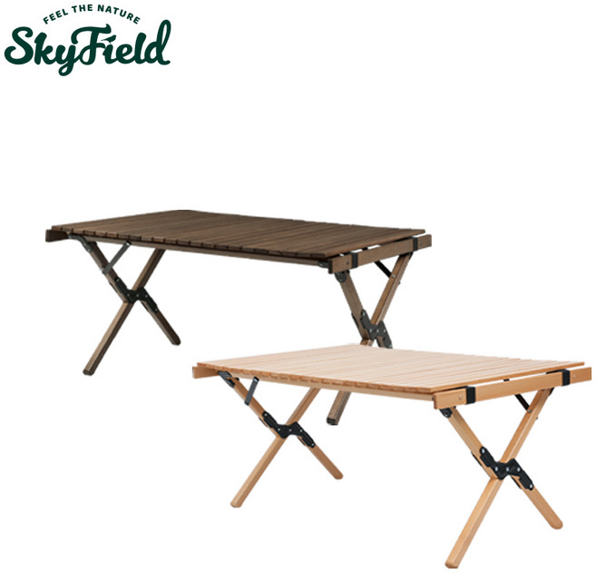 스카이필드 캠핑 우드 롤 테이블 90 (SF-TB-041) / 감성 원목 접이식 식탁 키친 탁자 차박 피크닉, 아이보리