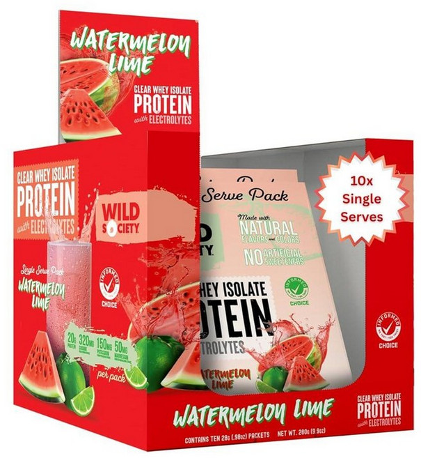 와일드 소사이어티 투명 유청 단백질 전해질 분리 파우더 20g 설탕 0g 천연 맛 색상 딸기 코코넛 473., Travel Pack - Watermelon Lime