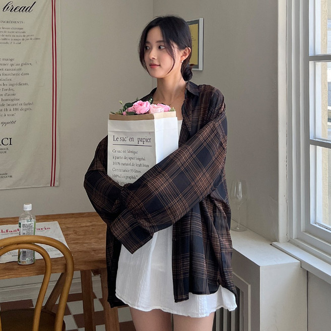 [5XL] 크고이쁨/쉬폰st BB 쿨 체크 남방 2color