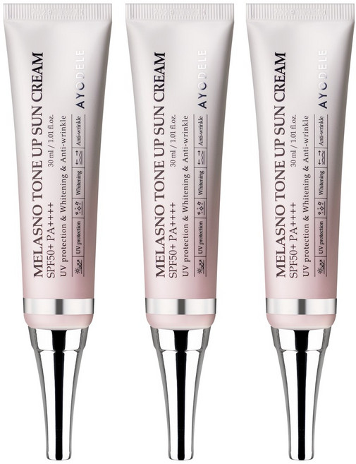 1+1+1 아요델 멜라즈노 광채 주름 미백 톤업 영양 쌩얼 톤업선크림 SPF50+PA++++, 3개, 30ml