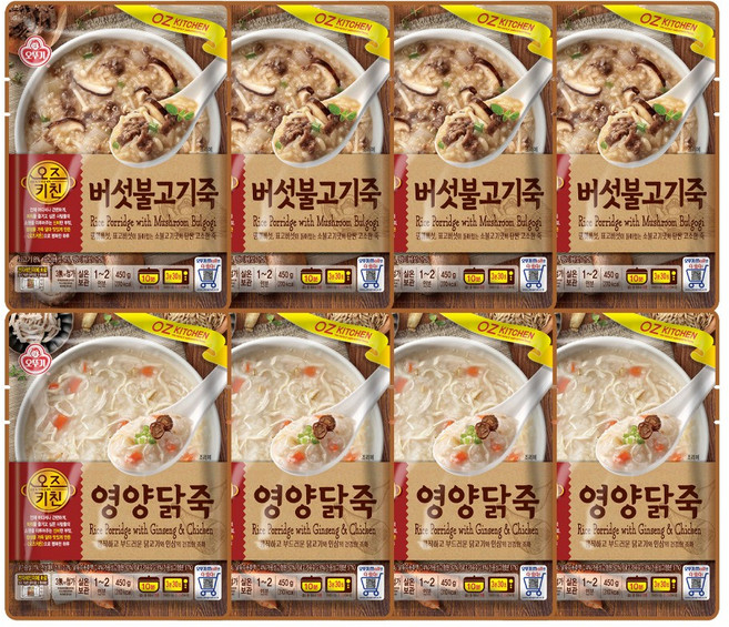 오뚜기 오즈키친 영양닭죽 450g 4개+버섯불고기죽 450g 4개, 8개