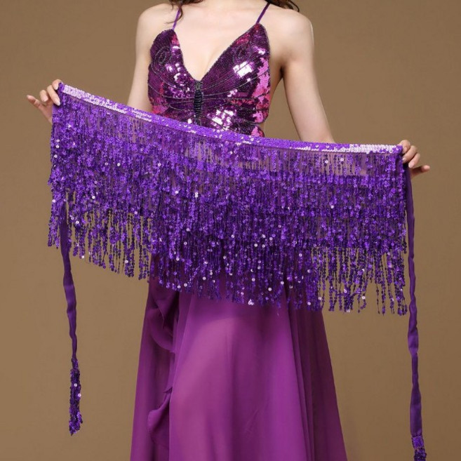 스팽글술 힙스카프 라인댄스 밸리 벨리 줌바 에어로빅 공연 무대 연습, 퍼플