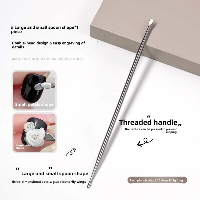 네일아트 UV 젤 폴리쉬 팁용 듀얼엔드 조각 스패츌러 펜 3D 조각 꽃 그림 펜 네일 디자인 도구 DIY 매니큐, 02 StyleA