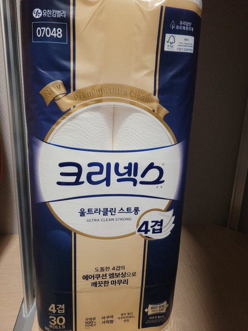 [신제품]크리넥스 울트라클린 스트롱 4겹 화장지 25m 30롤 1팩