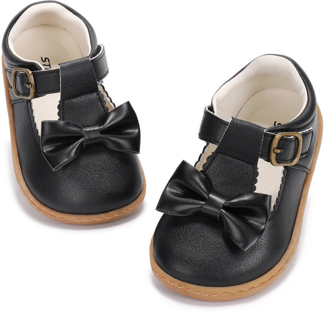 STQ 여아 구두 메리제인 플랫슈즈 발편한 넓은 토박스 미끄럼 방지 제로 드롭 아웃솔 벨크로 고정 귀여운 리본 디자인 베어풋 슈즈