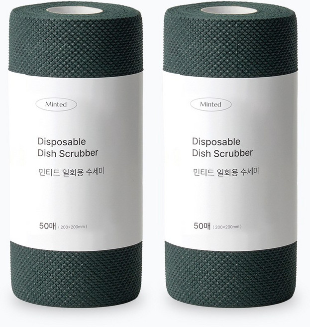 민티드 일회용 수세미, 그린, 2개, 50개입