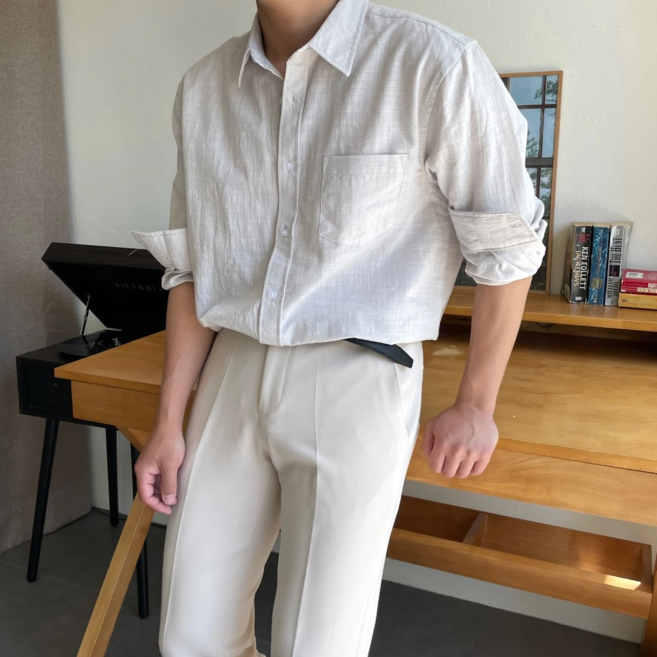 르위 시원한 데일리 오버핏 린넨 긴팔 셔츠 빅사이즈