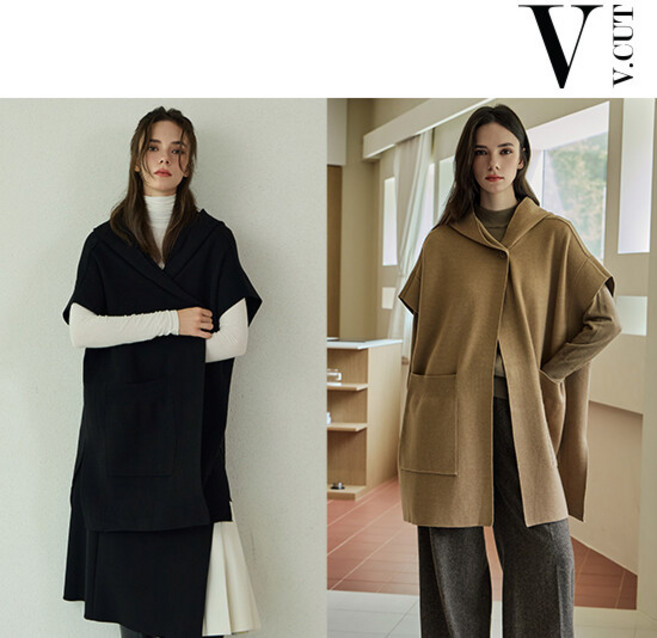 [런칭가69 900원→3만원↓]브이컷 울혼방 케이프 코트 1종