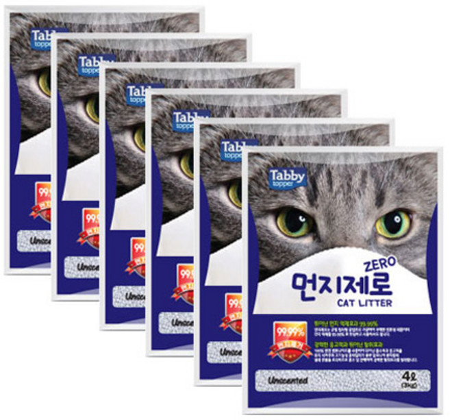 테비토퍼 먼지제로 고양이 모래 무향, 4L, 6개