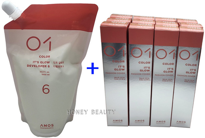 아모스프로페셔널 칼라제닉 잇츠 글로우 80g 12개 + 산화제 1000ml 포함 8YB 황빛 밝은 갈색