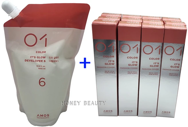 아모스프로페셔널 칼라제닉 잇츠 글로우 80g 12개 + 산화제 1000ml 포함, 7RB 로즈브라운 - 쿠팡