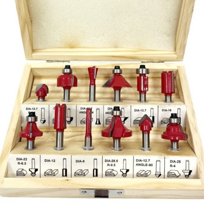 목공 트리머비트 평 베어링 홈파기 비트 날 12종 세트 생크6mm, 1개
