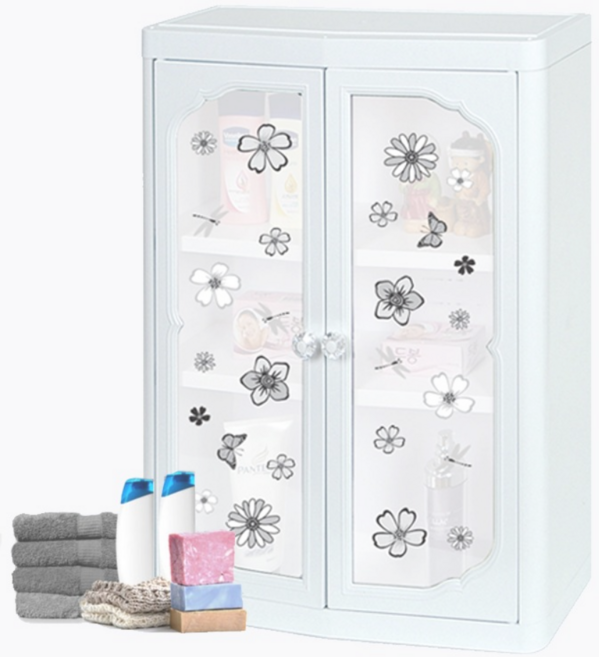 쥬비스 국산 다용도욕실장 중형플라워 화장실정리장 선반수납장 욕실수건장