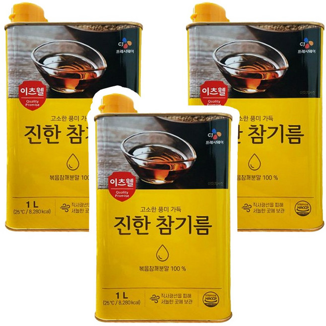 CJ 이츠웰 진한 참기름 1L x 3캔, 3개
