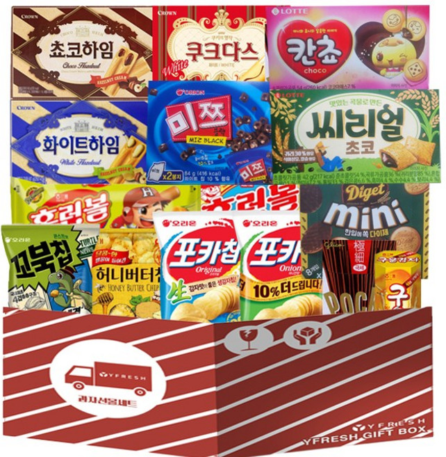 국내 브랜드 과자세트 15종 + YFRESH박스, 1개