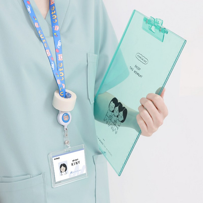 릴형 캐릭터 사원증 목걸이줄 카드수납 릴홀더 명찰, 헬로토끼