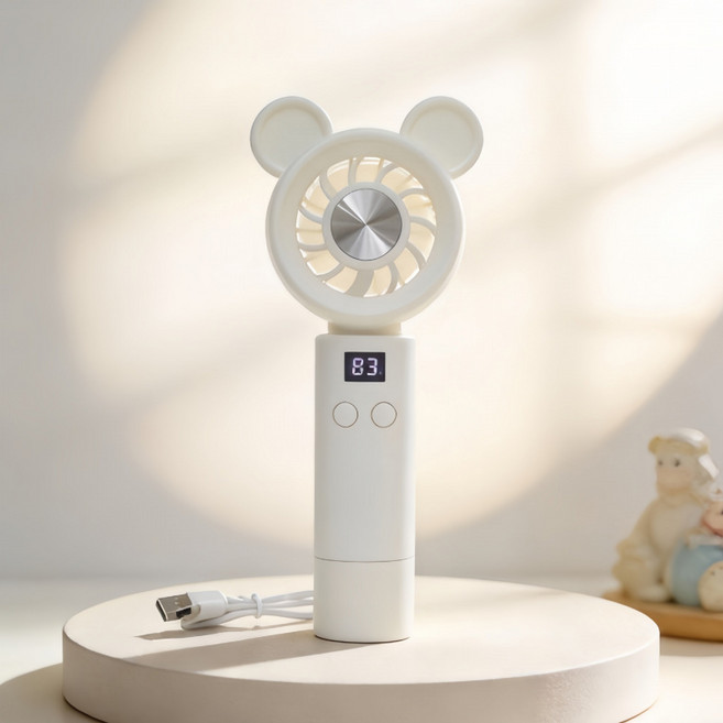 2026 신형 휴대용 고속 미니 선풍기 무단 변속 원형 이어 디자인 USB 충전식 휴대용 99단 풍속 조절 선풍기, 그림, 흰색 디지털 디스플레이 원형 이어폰