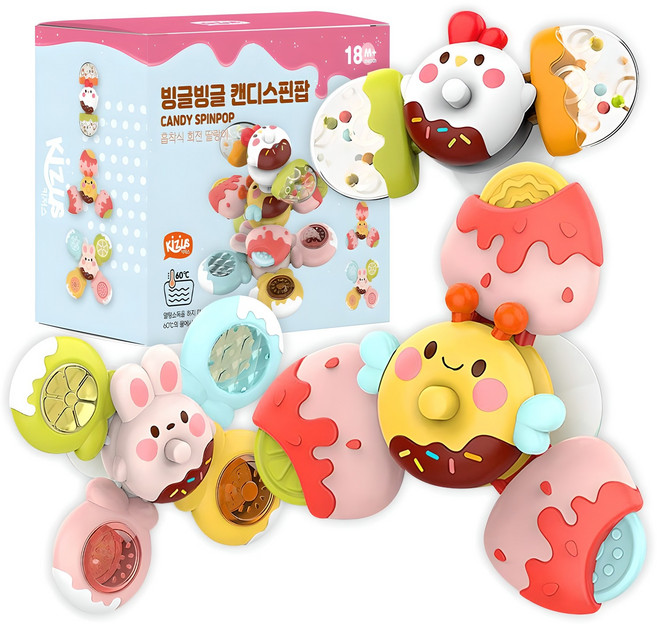 키저스 빙글빙글 캔디스핀팝 흡착회전딸랑이 3종 세트, 혼합색상, 1세트