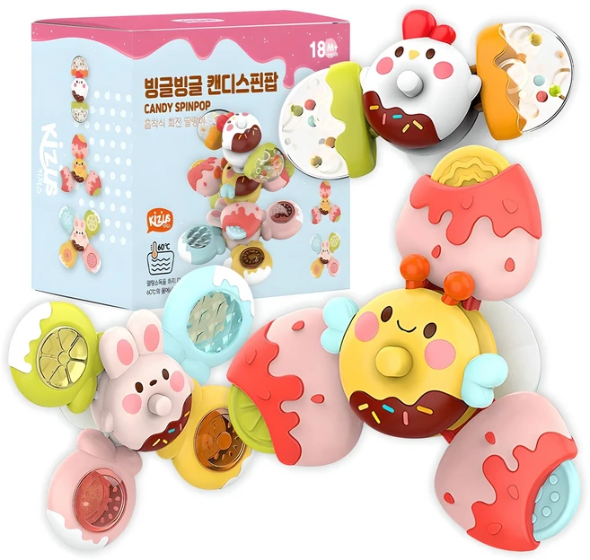 키저스 빙글빙글 캔디스핀팝 흡착회전딸랑이 3종 세트, 혼합색상, 1세트 - 쿠팡