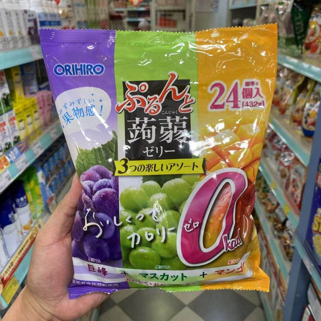 오리히로 푸룬토 일본젤리 간식 포도 청포도 복숭아 곤약 젤리 샤인머스켓 포도 망고 480g 1봉지, 1개