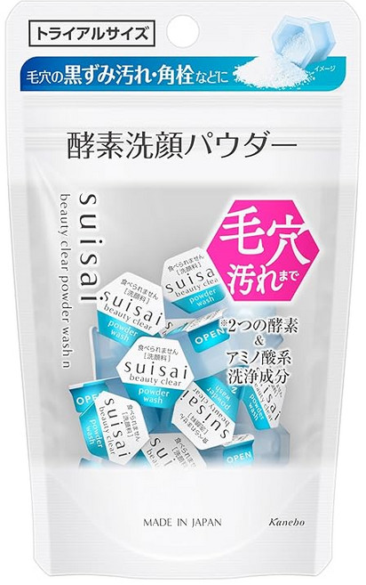 suisai(수이사이) 스위사이 뷰티 클리어 파우 더 워시N(트라이얼) 효소세안 단품 0.4g×15개 |모공 블랙헤두꺼운 때 사각 마개 꺼끌꺼끌 오래된 각질관리|