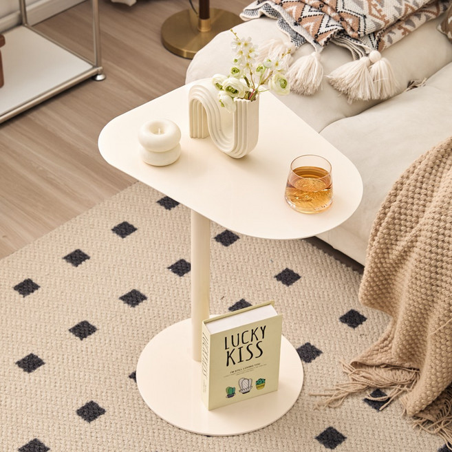 알엠즈 세이 테이블 노트북 사이드 미니 소파 침대 간이 책상 테이블, 세이 베이지 원형 유광, 세이 베이지 원형 유광