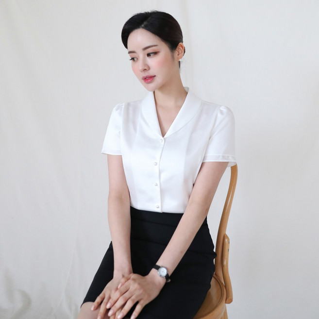 더웨이나인 승무원 블라우스 면접용 여름 반팔 셔츠 카라 엘르2 날개