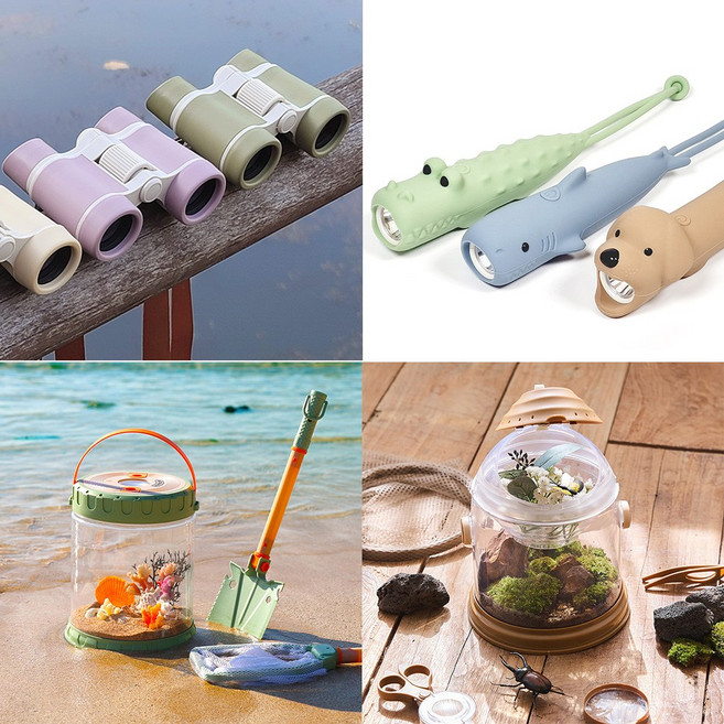 아티바바 채집 자연관찰 도구 모음_곤충 채집통 손전등 캠핑 야외놀이, 라이트 바다숲 채집세트