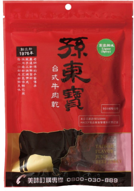 孫東寶 高粱酒辣味 台式牛肉乾, 110g, 1個