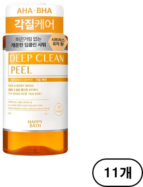 해피바스 딥클린 아하바하 각질케어 올인원 바디워시 시트러스 향, 900g, 11개