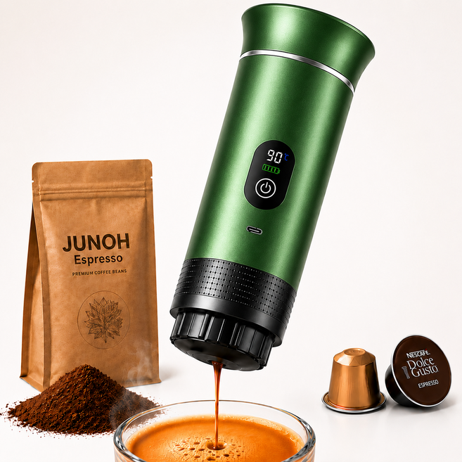 휴대용 커피머신 3in1 전동 에스프레소 머신 20Bar 캡슐 원두 겸용 JUNOH, 그린, 색상