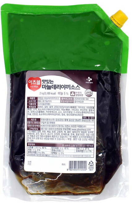 CJ 이츠웰 마늘데리야끼소스 2kg [냉장포장], 1개
