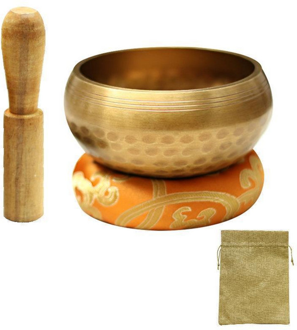 西藏頌缽 佛具 誦經缽法器 瑜伽冥想靜心 缽音療缽 手工響銅 轉經碗 瑜伽銅磬 西藏頌缽, 1個, 缽+小木棒+墊圈+麻布袋,缽口徑8cm