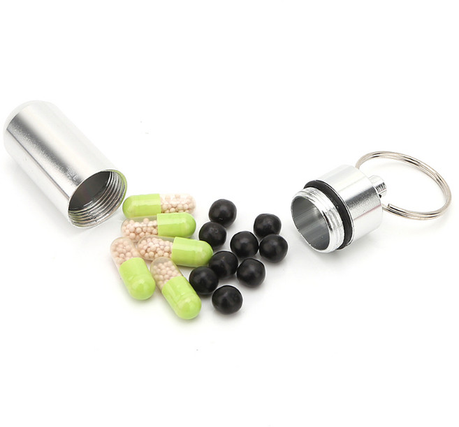 휴대용 알루미늄 알약통 비타민 영양제 방수 밀폐 케이스, 알루미늄 알약통 실버, 1개